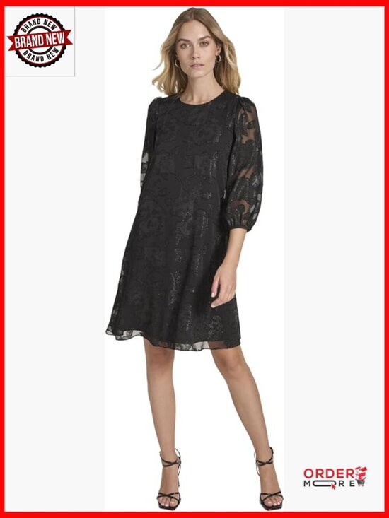 Dresses & Skirts - 3/4 Balloon Sleeve Lace Mini Shift Dress - Womens